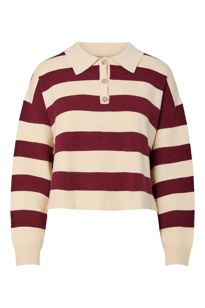 Pieces - Pcjassy Ls Short Polo Knit - 5040020 Winetasting Birch