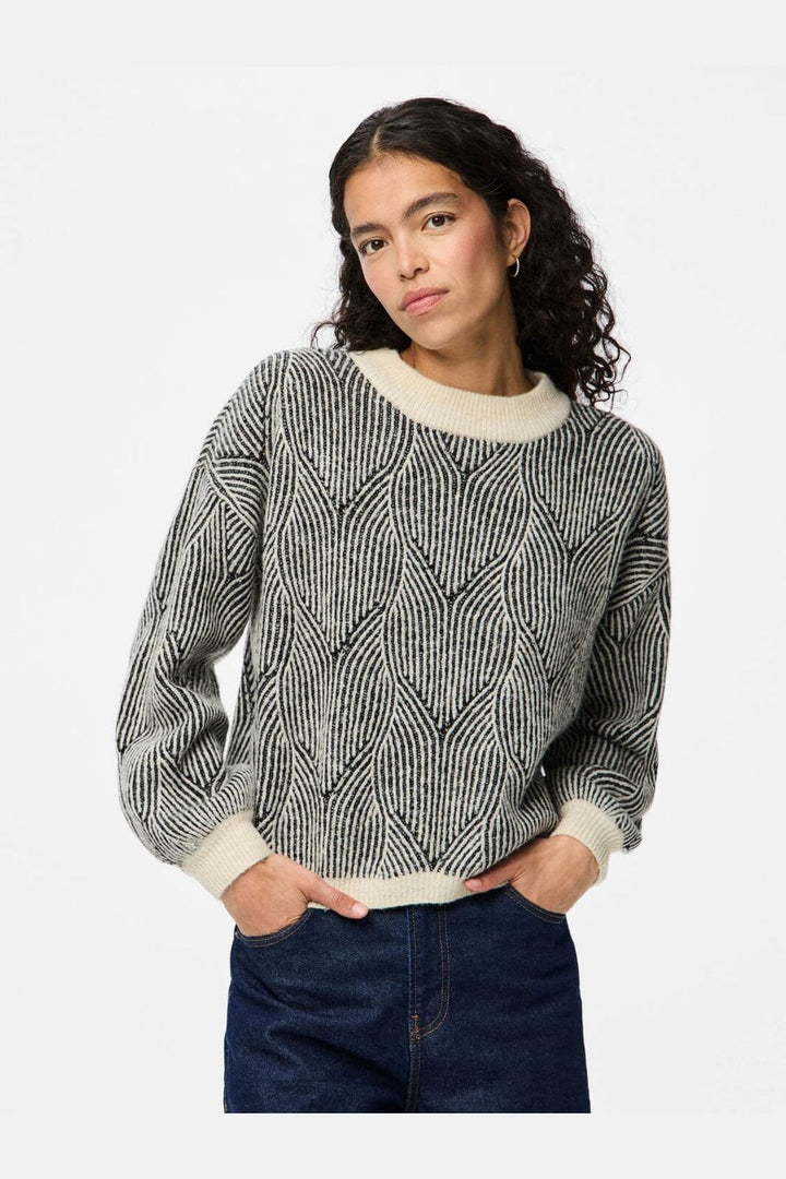 Pieces - Pcjenna Ls O-Neck Knit - 4613217 Whitecap Gray Black