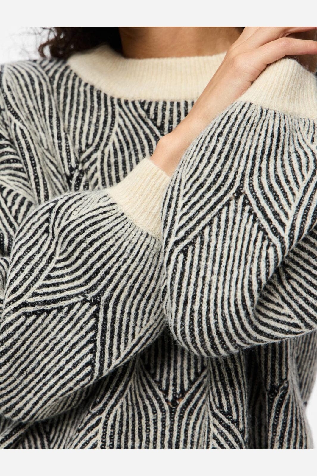 Pieces - Pcjenna Ls O-Neck Knit - 4613217 Whitecap Gray Black