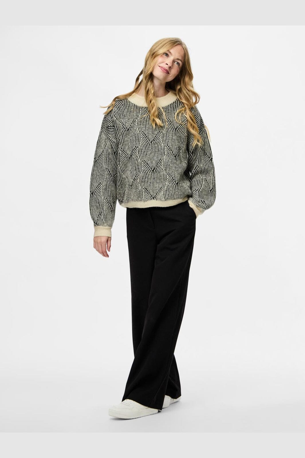 Pieces - Pcjenna Ls O-Neck Knit - 4613217 Whitecap Gray Black