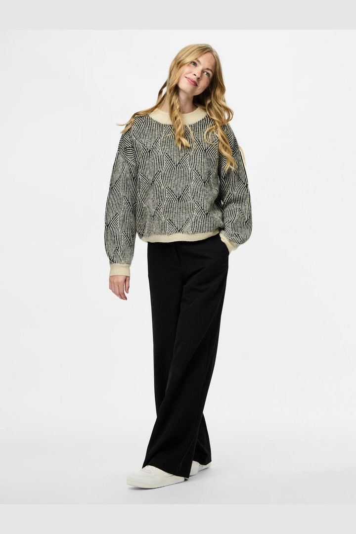 Pieces - Pcjenna Ls O-Neck Knit - 4613217 Whitecap Gray Black