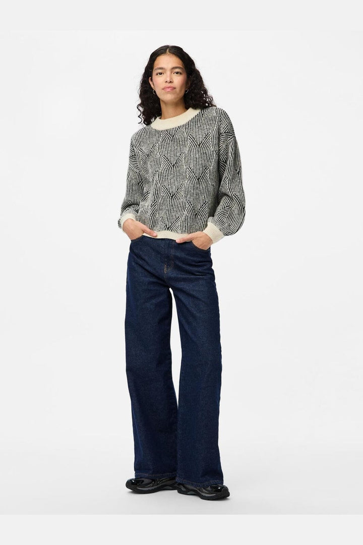 Pieces - Pcjenna Ls O-Neck Knit - 4613217 Whitecap Gray Black