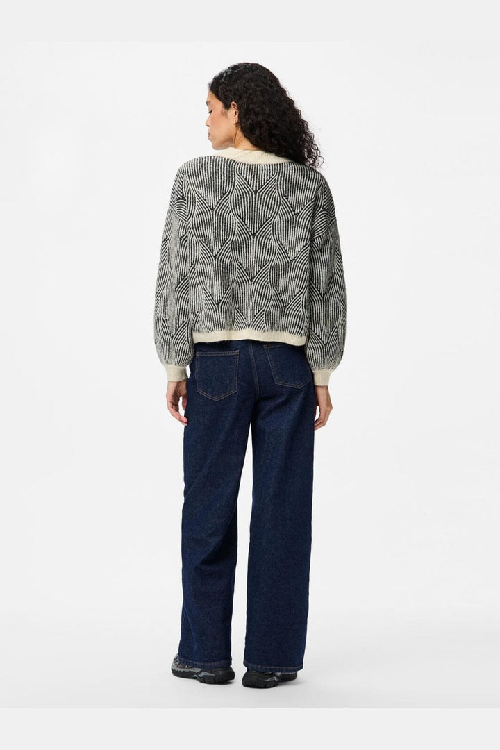 Pieces - Pcjenna Ls O-Neck Knit - 4613217 Whitecap Gray Black