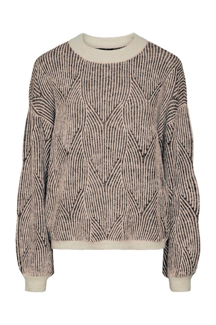 Pieces - Pcjenna Ls O-Neck Knit - 4613217 Whitecap Gray Black