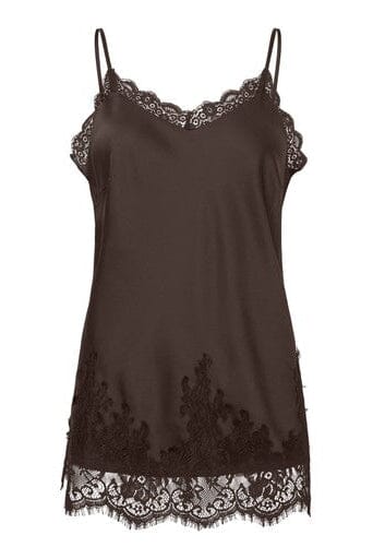 Pieces - Pcjessa Long Singlet W/Lace - 5132688 Hot Fudge Toppe 
