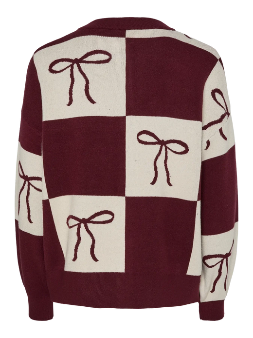 Pieces - Pcjette Xmas Ls O-Neck Knit Cardigan - 4833160 Tawny Port Bow Cardigans 