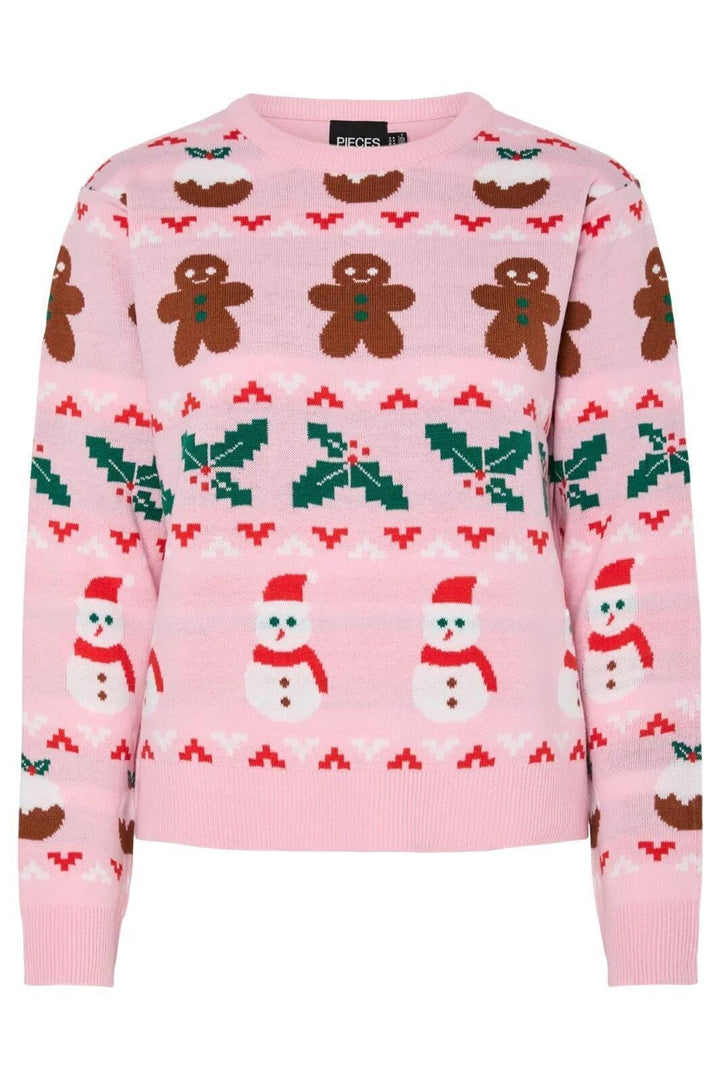Pieces - Pcjolly Xmas Ls O-Neck Knit Pullover - 4692471 Prism Pink X-Mas Strikbluser 