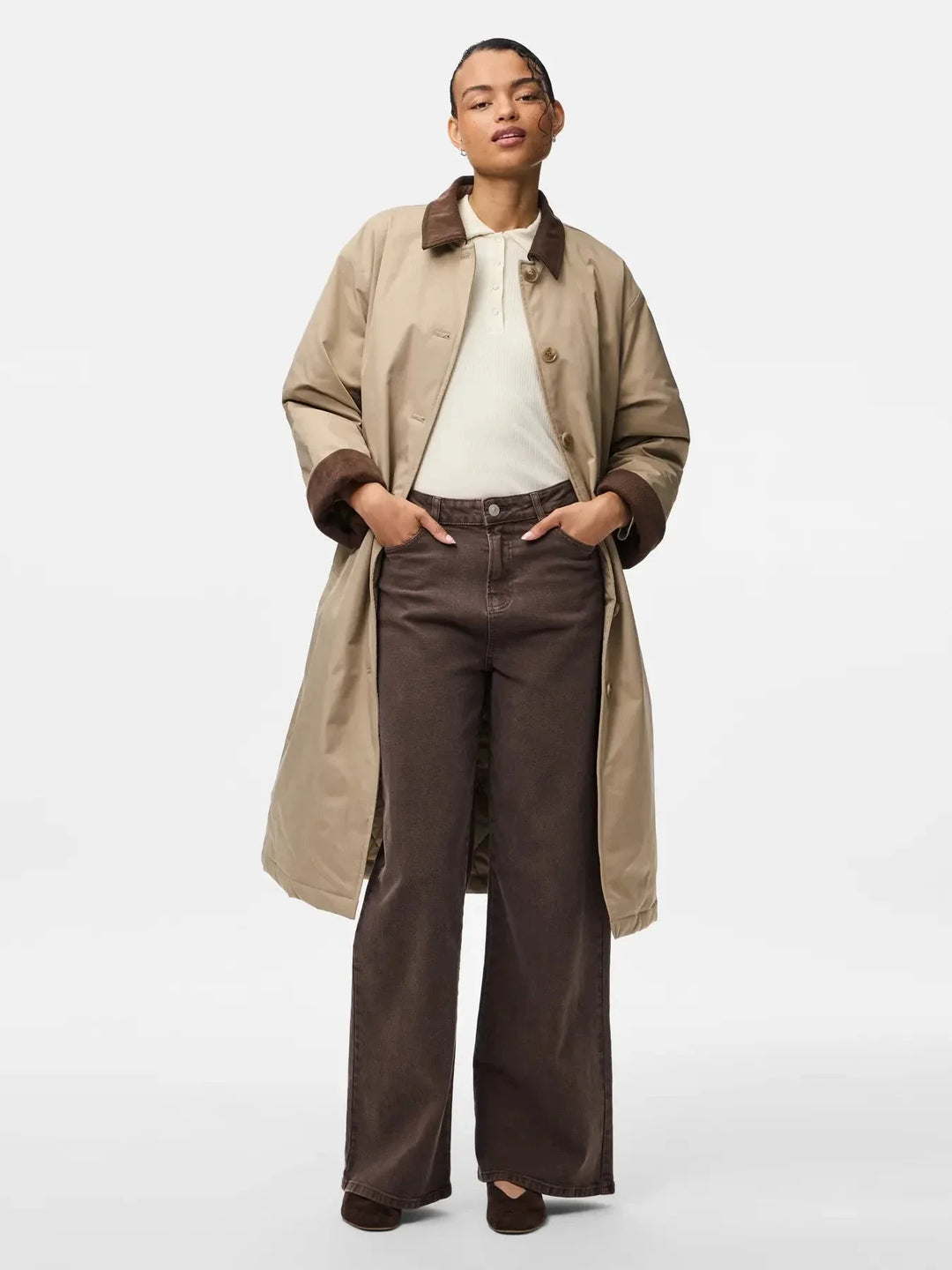 Pieces - Pcjorma Long Corduroy Jacket - 4789178 Greige Hot Fudge Frakker 