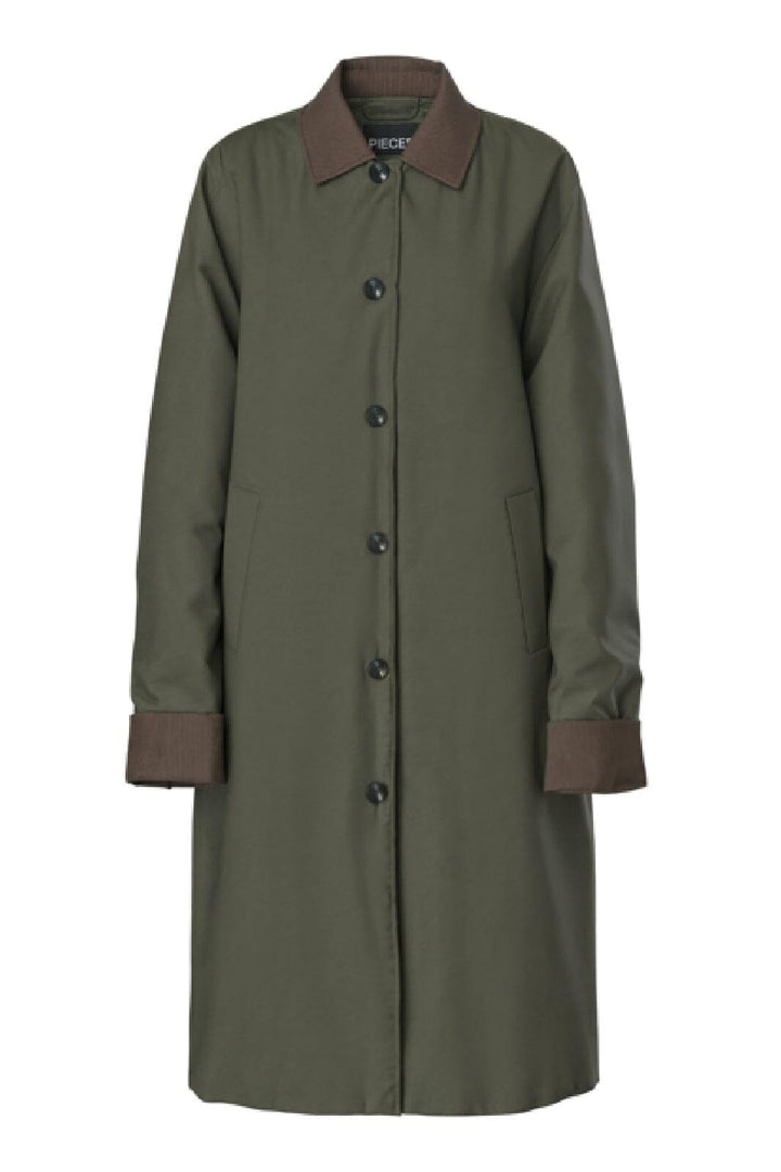 Pieces - Pcjorma Long Corduroy Jacket - 4881893 Forest Night Hot Fudge Frakker 
