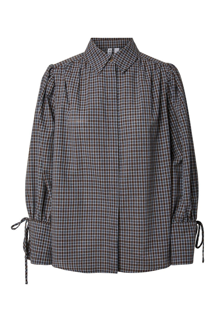 Pieces - Pcjuna Ls Pleated Detail Shirt Wnv - 5179493 Cashmere Blue Hot Fudge