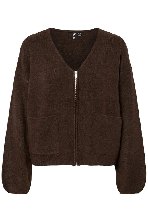 Pieces - Pcjunna Ls V-Neck Knit Cardigan - 4819445 Hot Fudge Melange Cardigans 