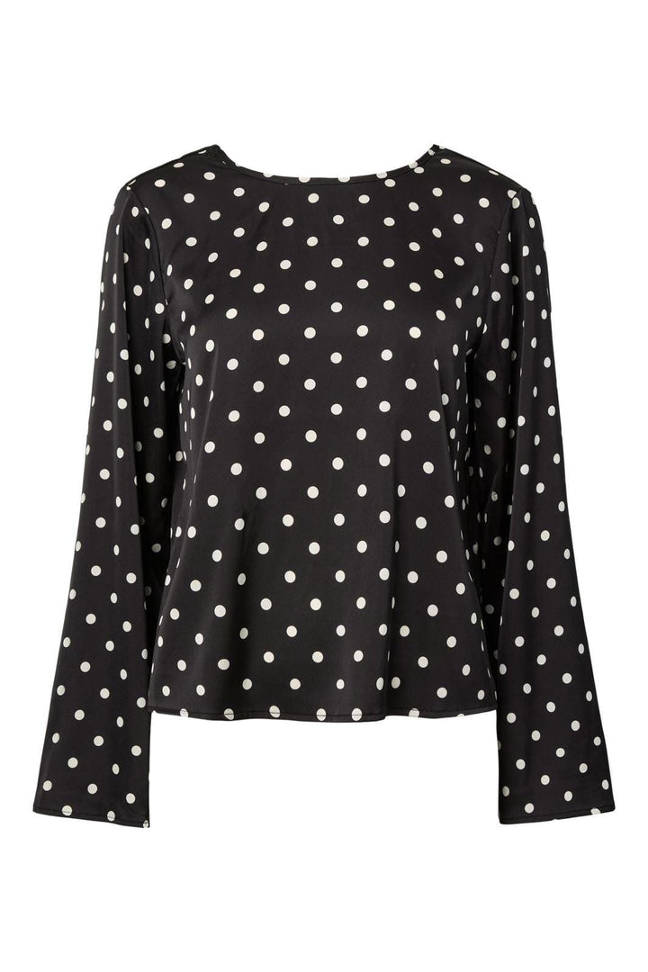 Pieces - Pcjytta Ls Satin Top - 5052187 Black White Dots Bluser 