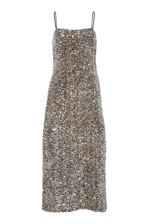 Pieces - Pckam Sl Ankle Slip Dress - 4883180 Morel Silver Sequins Kjoler 