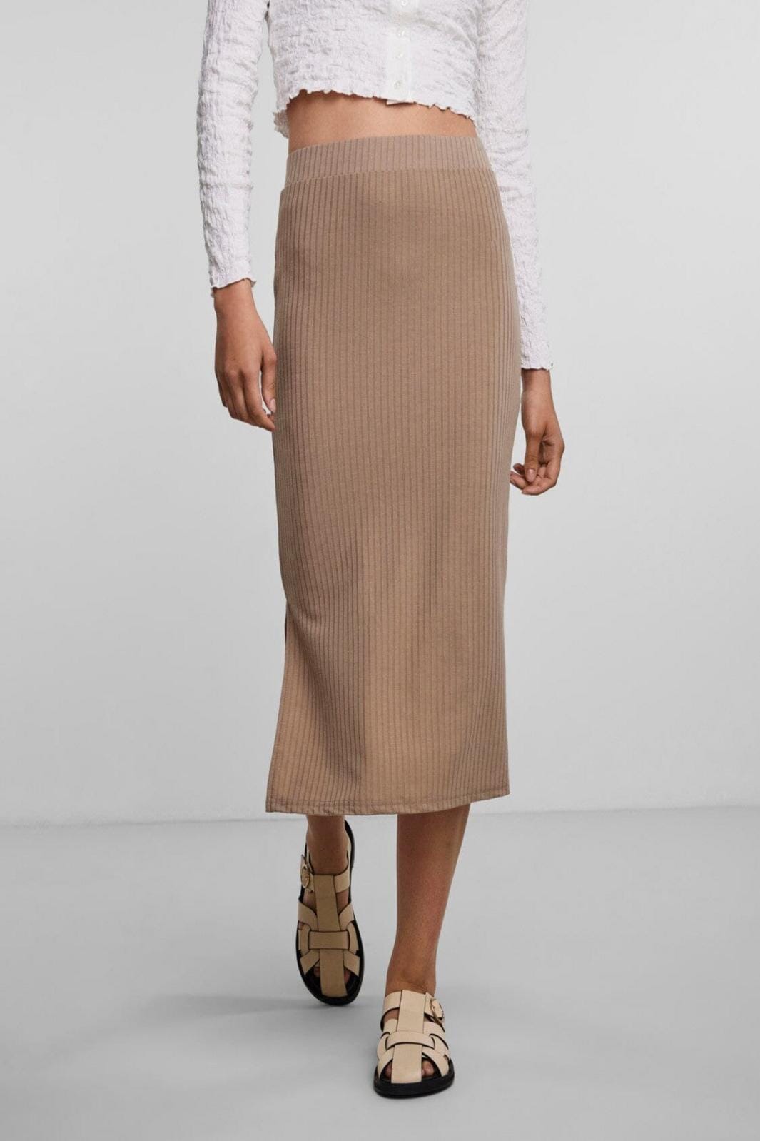 Pieces - Pckylie MW Midi Skirt - Silver Mink Nederdel 