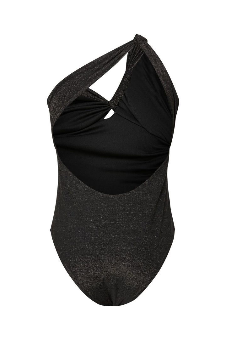 Pieces - Pclaomi Lurex One Shoulder Swimsuit - 4929406 Black Gold Lurex