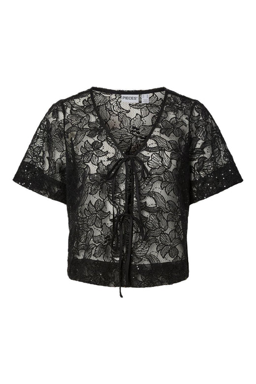 Pieces - Pclouise 2/4 V-Neck Tie Top - 5042915 Black T-shirts 