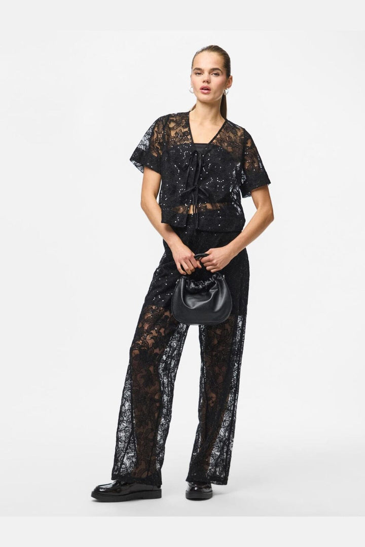 Pieces - Pclouise 2/4 V-Neck Tie Top - 5042915 Black