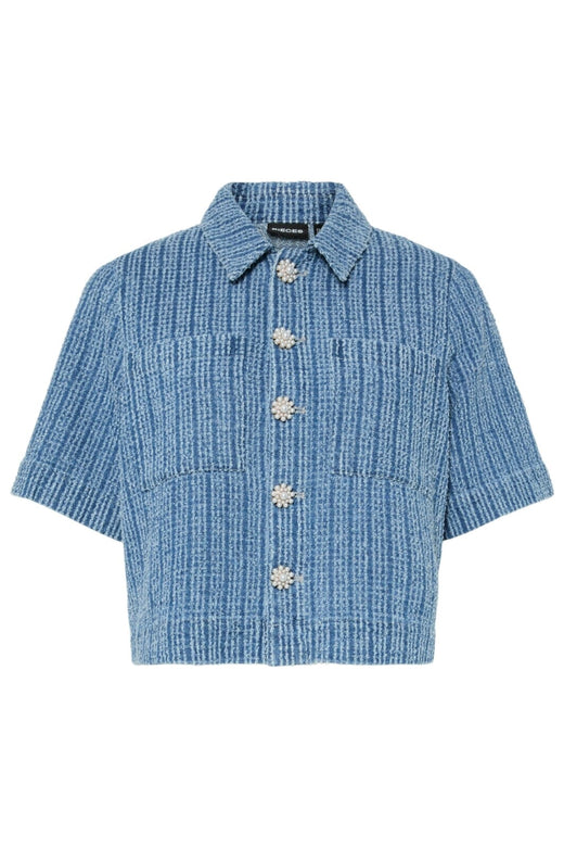 Pieces - Pcmalba Ss Denim Shirt - 4847929 Medium Blue Denim Washed