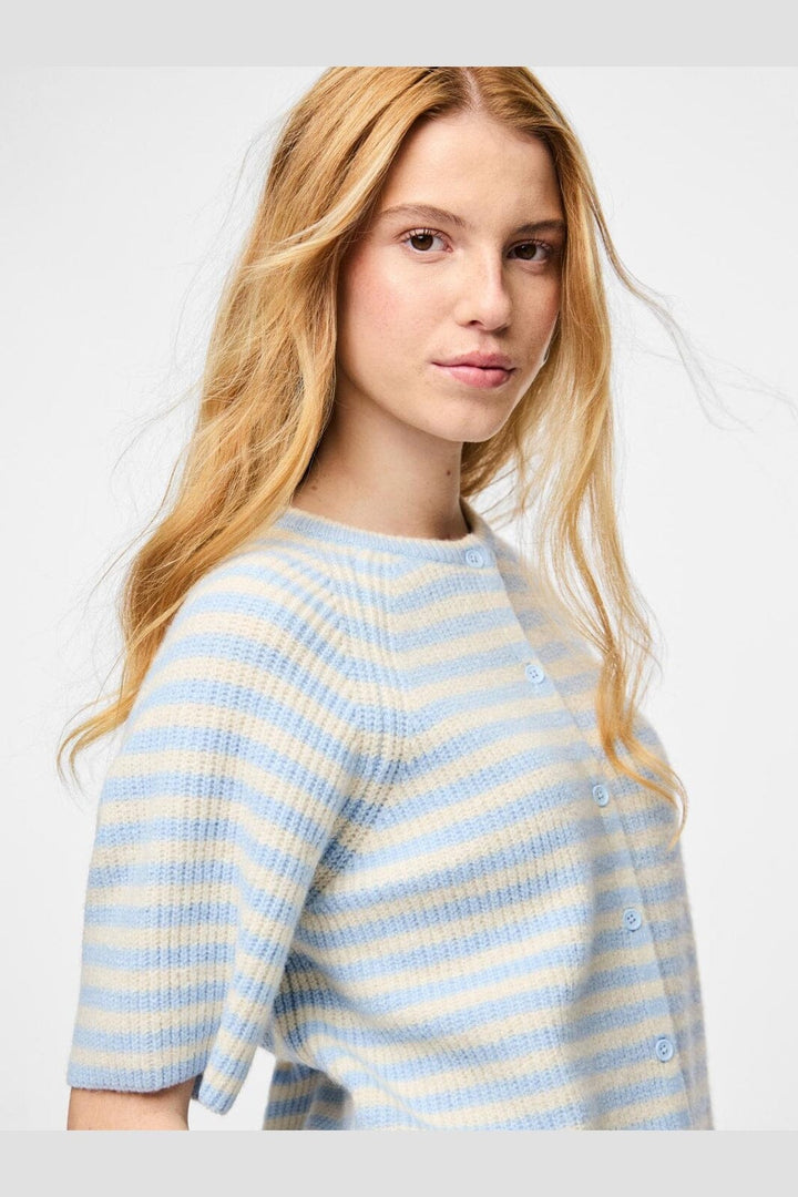 Pieces - Pcmalou Ss O-Neck Stripe Cardigan Pwp - 4931566 Cashmere Blue Birch