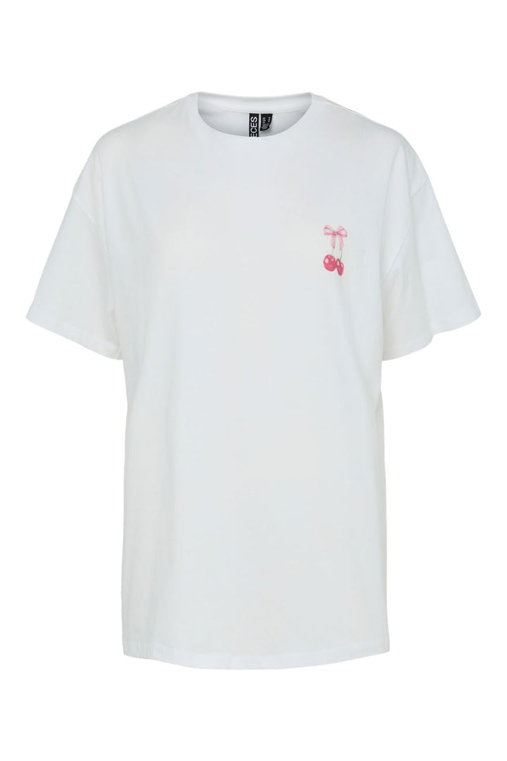 Ennakkotilaus - Pieces - Pcmikka Ss O-Neck Oz Tee Box - 4952795 Bright White Cherry Bow