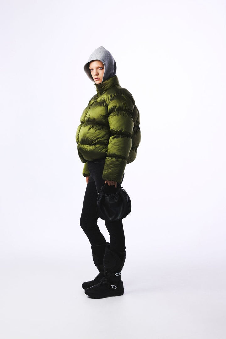 Pieces - Pcmilla Shiny Puffer Jacket W. Hood - 4880204 Military Olive Jakker 