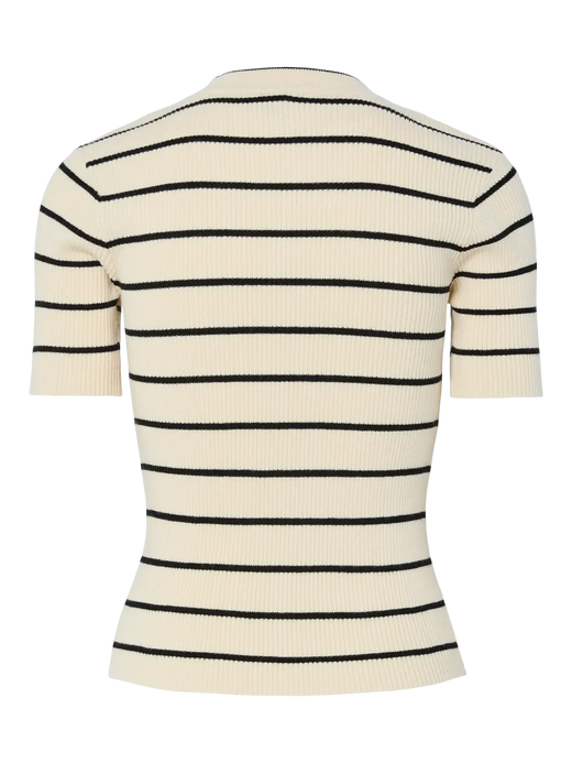 Pieces - Pcmira Ss O-Neck Knit - 4899817 Birch Black Narrow T-shirts 