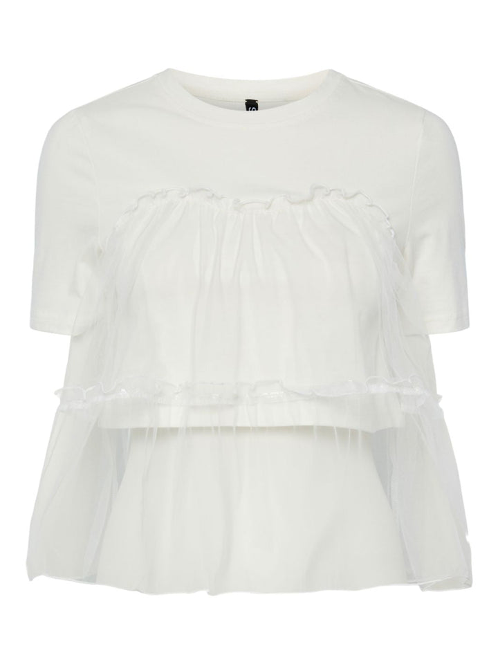 Pieces - Pcmollie Ss Tulle Tee - 4882928 Cloud Dancer