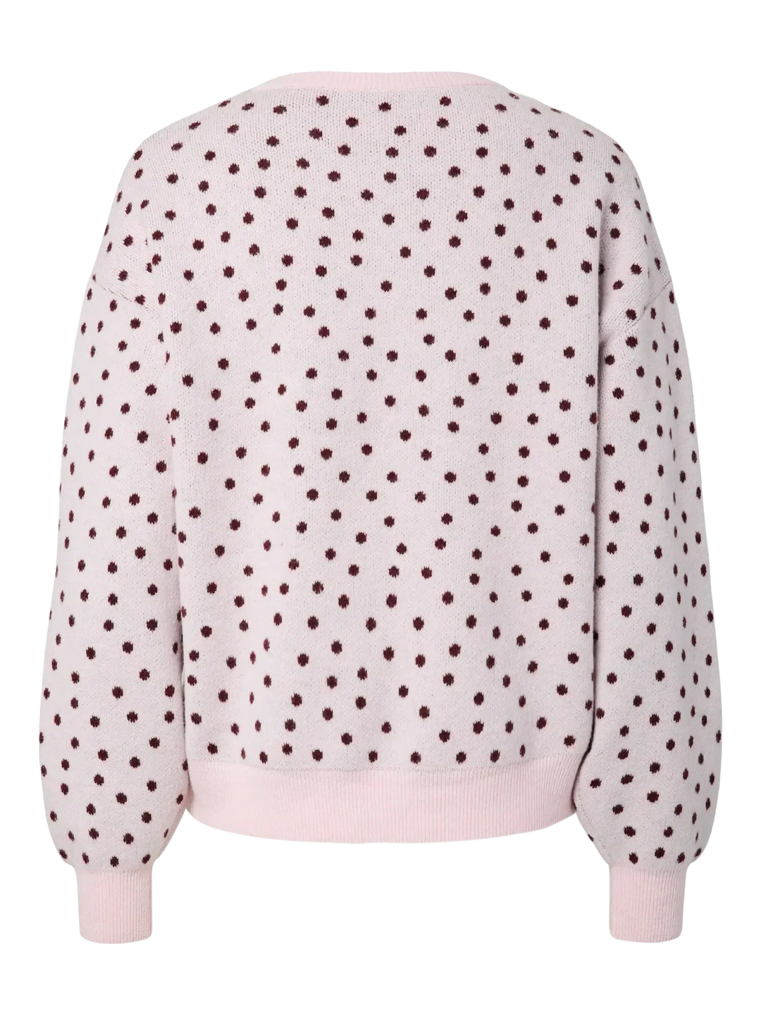 Pieces - Pcnancy Ls O-Neck Dot Knit - 5098308 Roseate Spoonbill Winetasting Dots Strikbluser 
