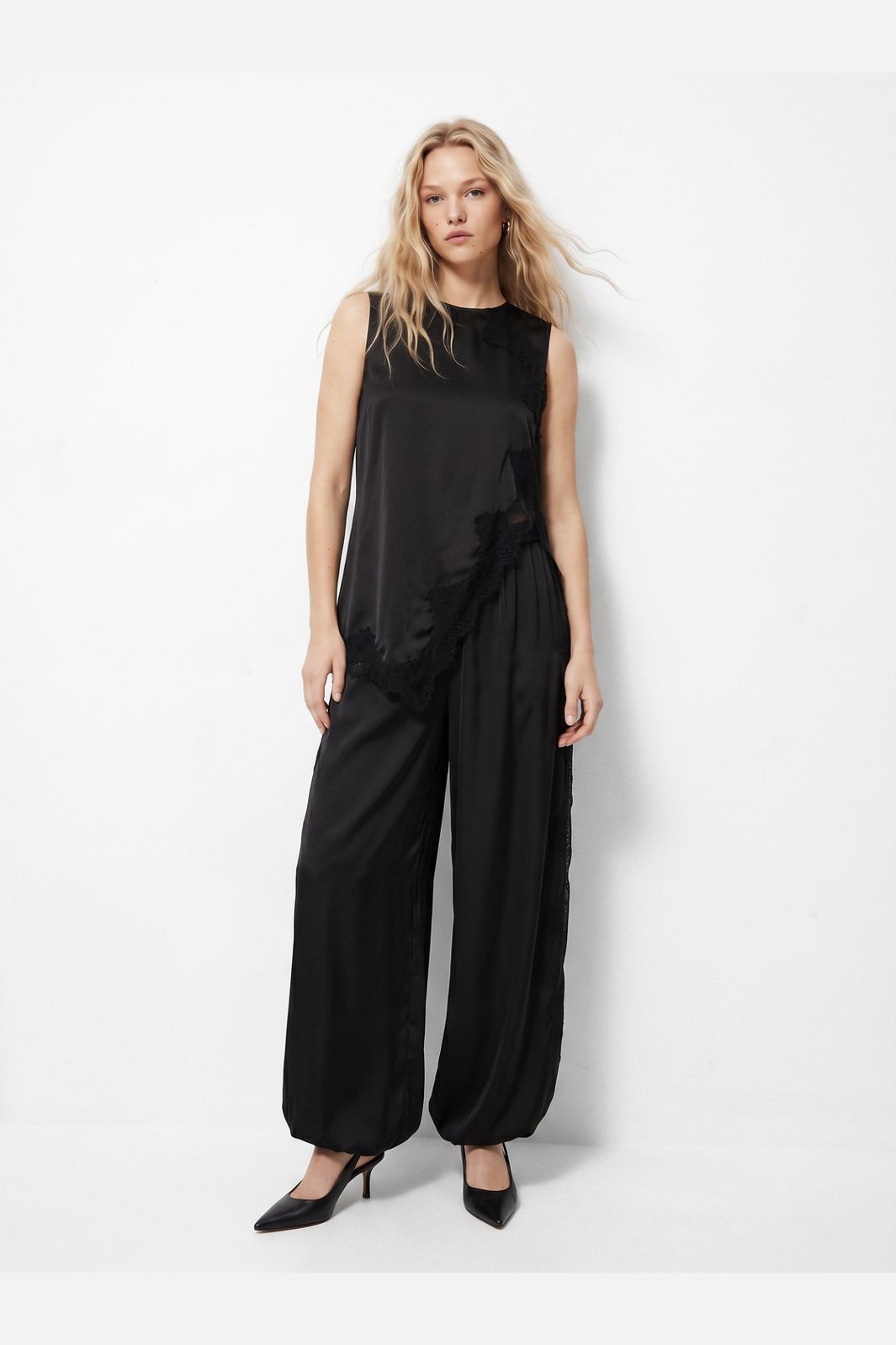 Pieces - Pcolli Sl Asymetric Lace Top - 5233633 Black