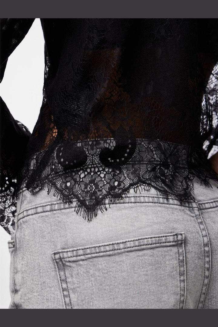 Pieces - Pcrinne Ls Lace Top Kca - 5071431 Black