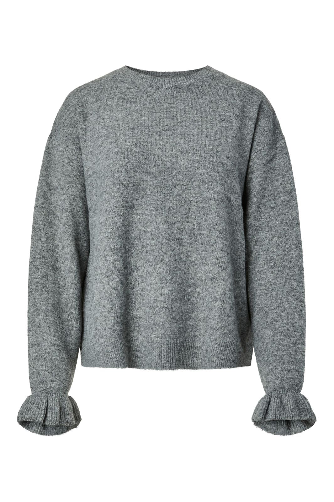 Pieces - Pcsally Ls Frill Cuff Knit - 5050682 Medium Grey Melange