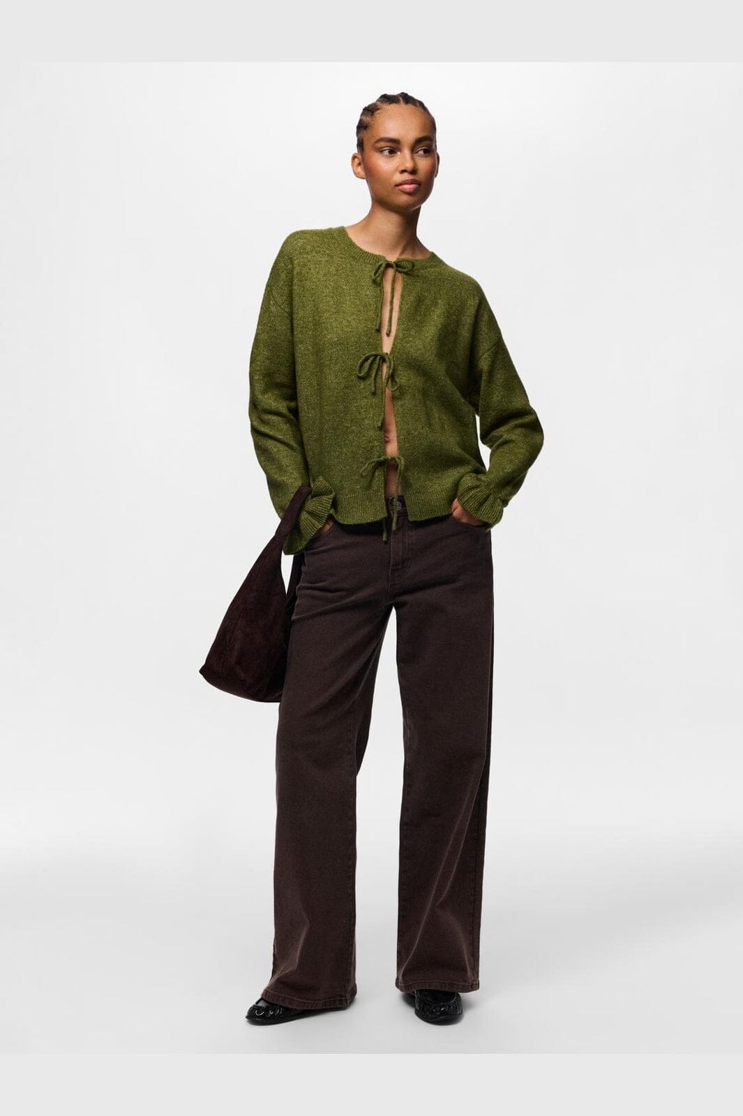 Pieces - Pcsally Rev Frill Cardigan Knit - 5087256 Sphagnum Melange