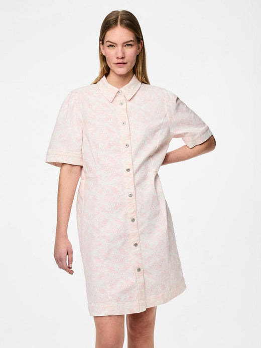 Pieces - Pcsalume Ss A-Shape Denim Dress - 4701725 Egret Flower