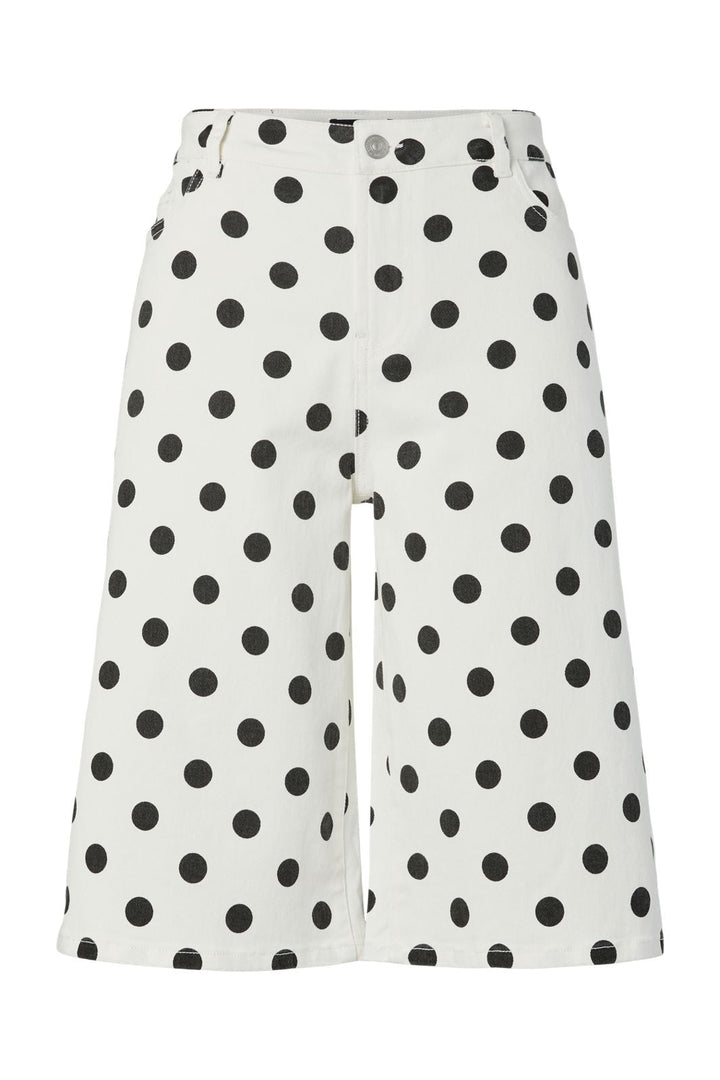 Pieces - Pcsalume Wide Denim Shorts - 5069488 Bright White Black Dots