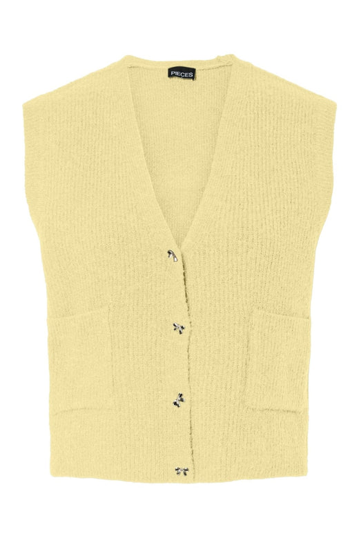 Pieces - Pcsilly Sl V-Neck Knit Vest - 4974532 French Vanilla