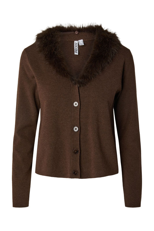 Pieces - Pcsinna Ls V-Neck Fluf Knit Cardigan - 5213548 Hot Fudge