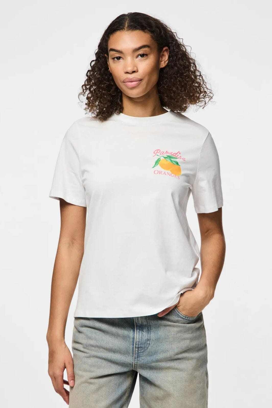 Pieces - Pcsummer Ss Printed T-Shirt - 4674982 Bright White Paradise Oranges