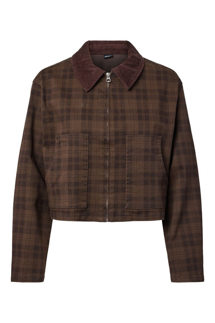 Pieces - Pcvera Short Check Jacket - 5176032 Mulch Fondue Fudge & Mole Check