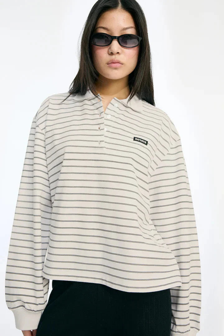 Rotate - Pique Longsleeve Polo 115641858 - Egret Comb. Bluser 