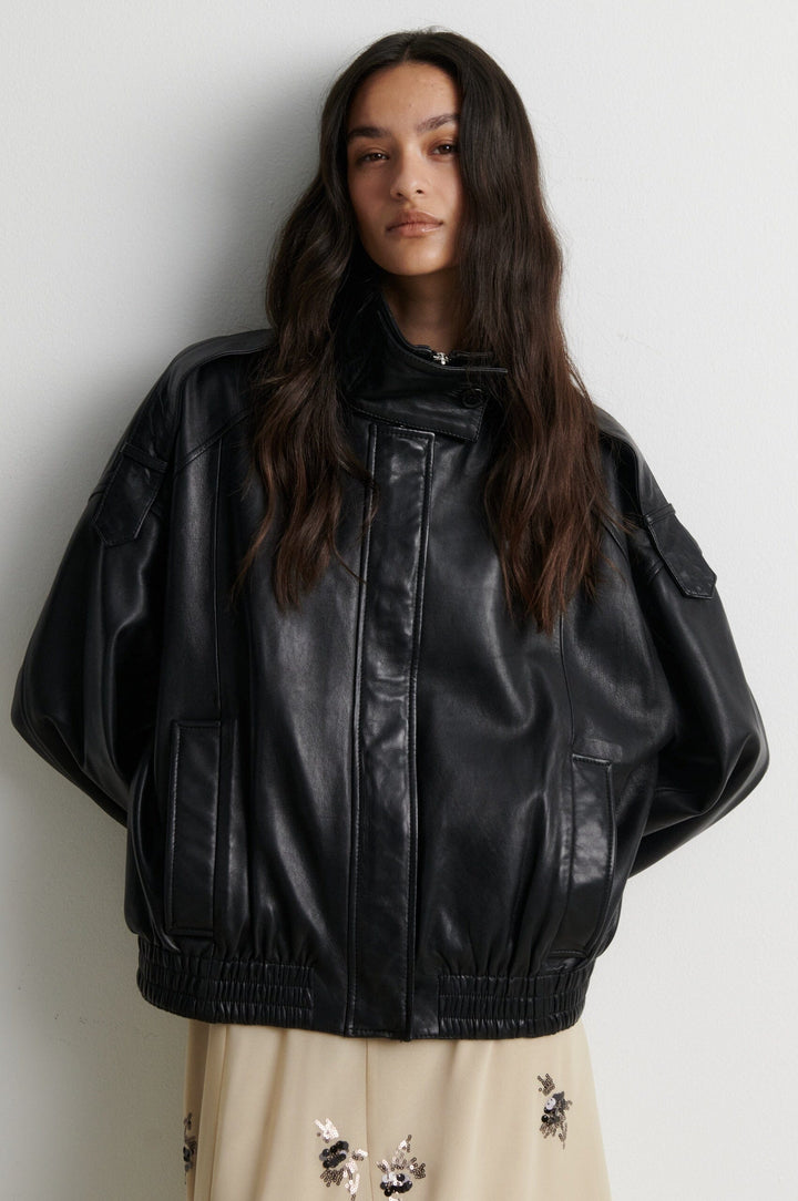 Second Female - Aluka Leather Jacket 61307 - 8001 Black Jakker 