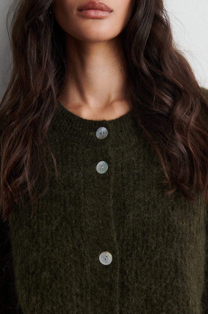 Second Female - Andrea Knit Rib LS Cardigan 60126 - 8004 Black Olive Cardigans 