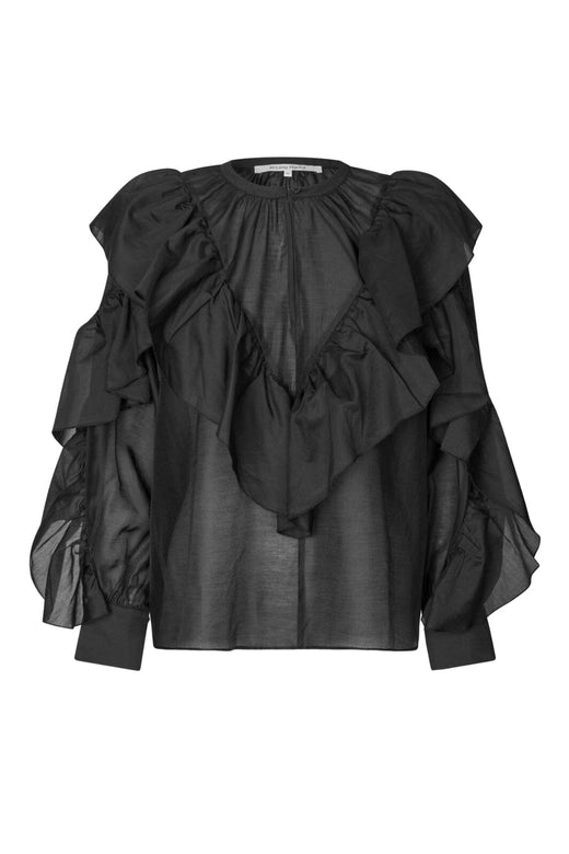 Second Female - Fria Frill Blouse 60121 - 8001 Black Bluser 