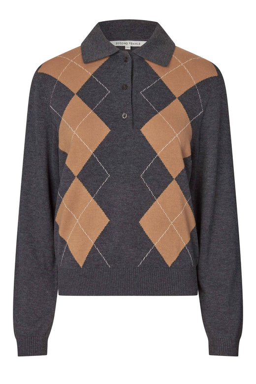 Second Female - Shailene Knit Polo 61118 - 7003 Dark grey melange Strikbluser 