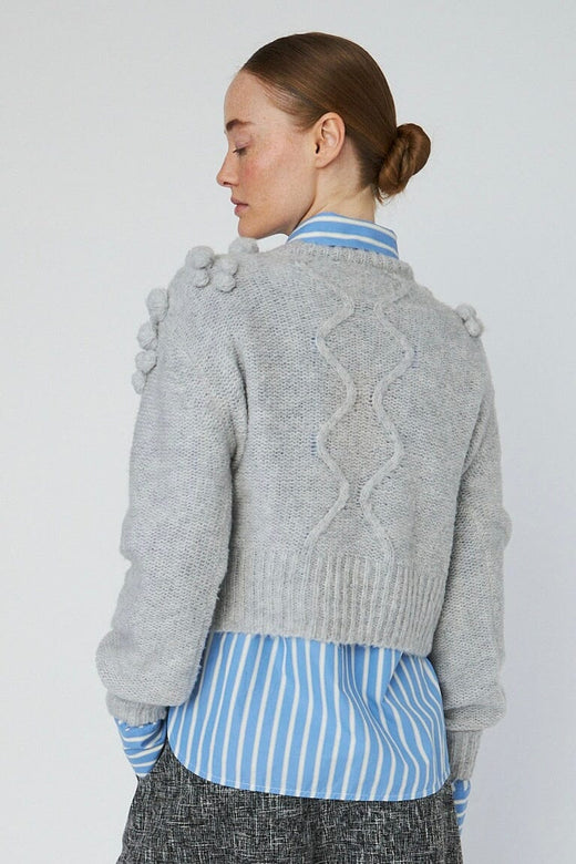 Stella Nova - Cable Knit With Bobblestw54-3294 - 912 Light Grey Mélange Strikbluser 