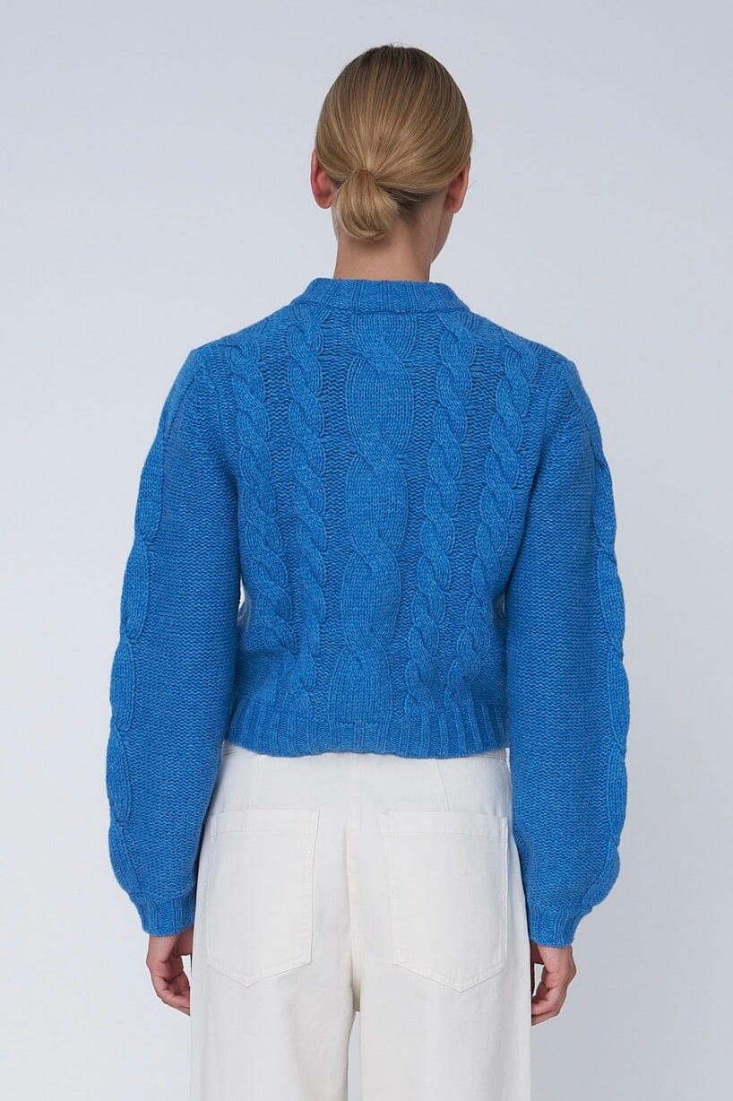 Stella Nova - Cropped Cable Cardigan In Wool Mixsh61-3400 - 300 Blue Sea Cardigans 