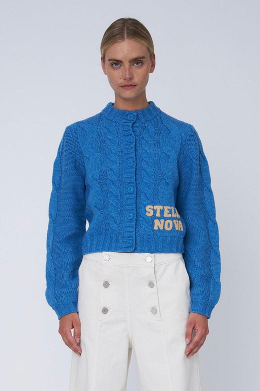 Stella Nova - Cropped Cable Cardigan In Wool Mixsh61-3400 - 300 Blue Sea Cardigans 