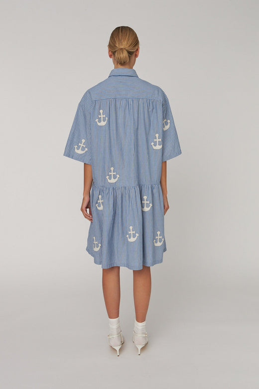 Stella Nova - Oversized Dress With Embroidered Anchorqs61-4392 - 313 Blue Stripes Kjoler 