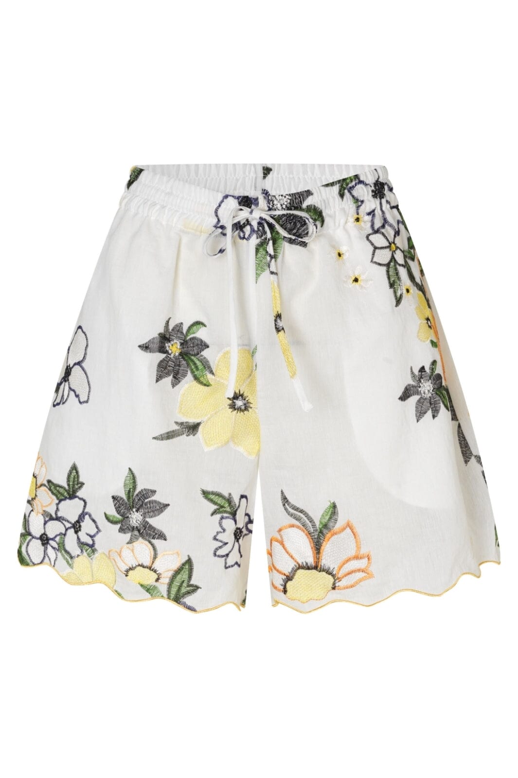 Stine Goya - 2133 Tencel, Scalloped Elasticated Waistband Shortssg-pf25-p071-2133 - Wild Flowers Embroidery