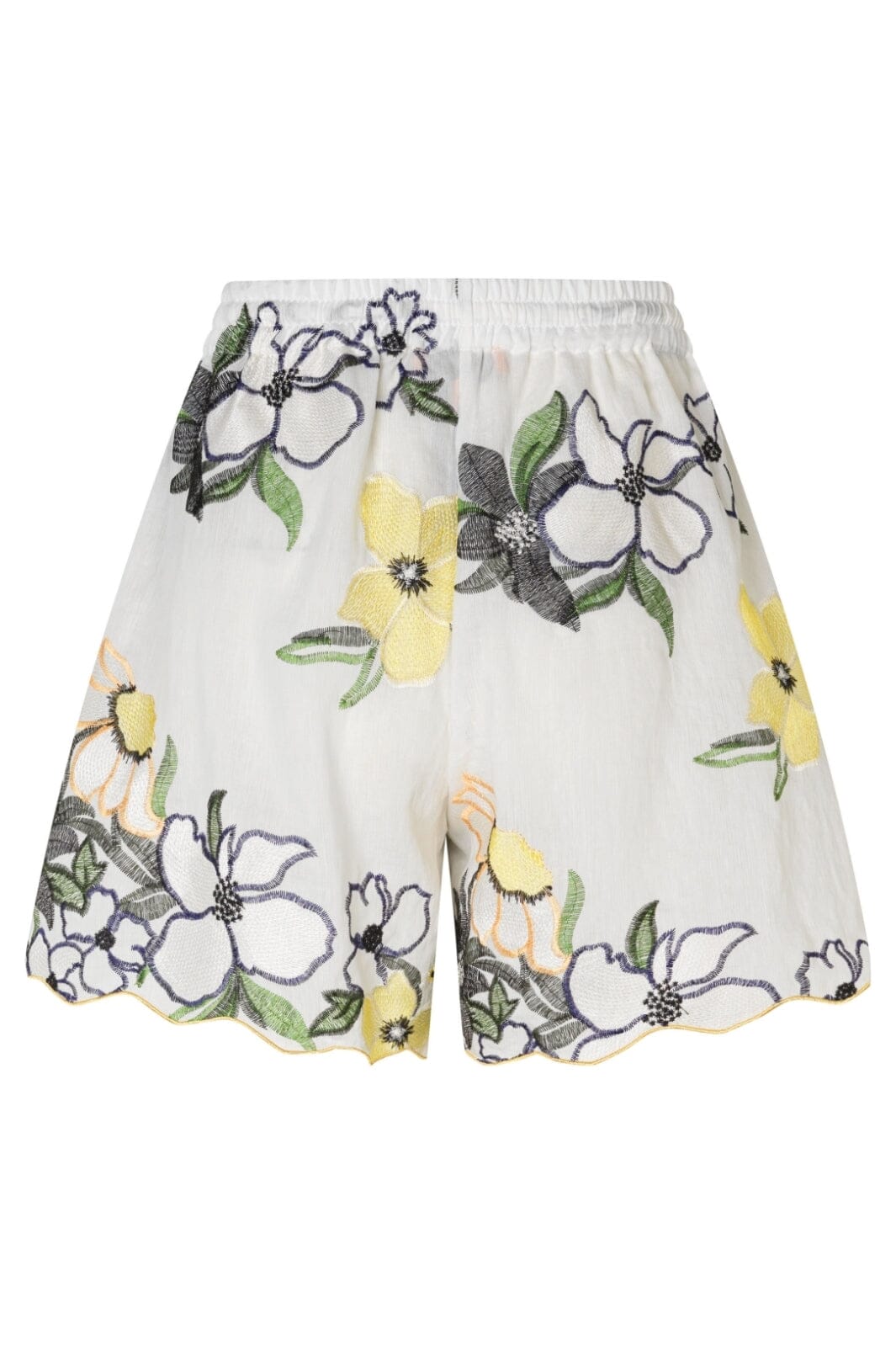 Stine Goya - 2133 Tencel, Scalloped Elasticated Waistband Shortssg-pf25-p071-2133 - Wild Flowers Embroidery