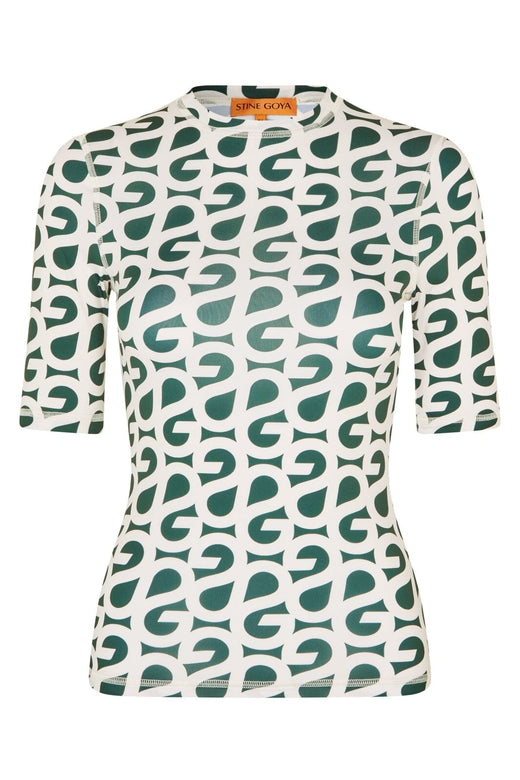 Stine Goya - 2244 Stocking Jersey, Elastic Short Sleeve T-shirtsg-pf25-t071-2244 - Forest Green Logo